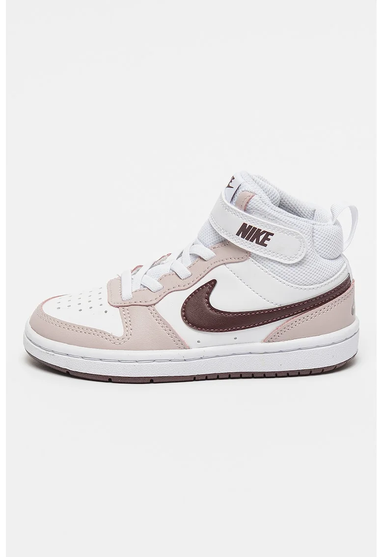 Pantofi sport mid-high cu insertii din piele Court Borough 2, Alb/Roz pal