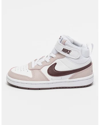 Pantofi sport mid-high cu insertii din piele Court Borough 2, Alb/Roz pal