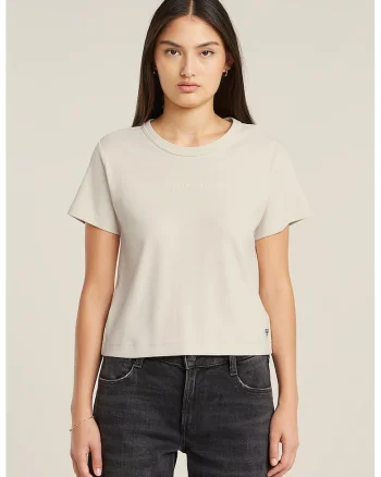 Tricou crop de bumbac organic, Crem