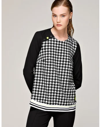 Bluza cu imprimeu houndstooth, Alb/Negru