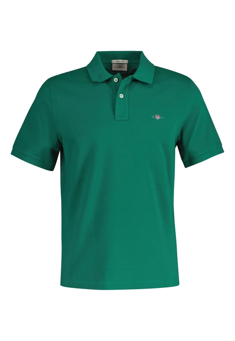 Tricou polo din bumbac pique Shield, Verde padure