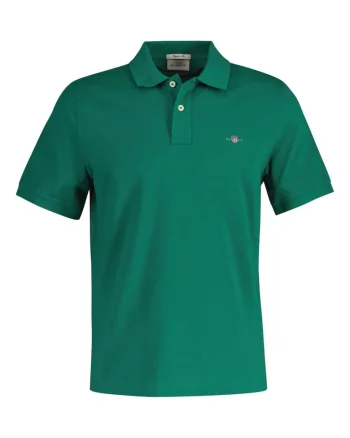 Tricou polo din bumbac pique Shield, Verde padure