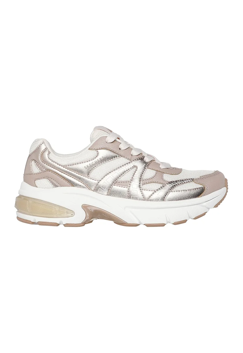 Pantofi sport din material textil cu segmente din piele ecologica Shadow, Alb/Roz prafuit/Argintiu