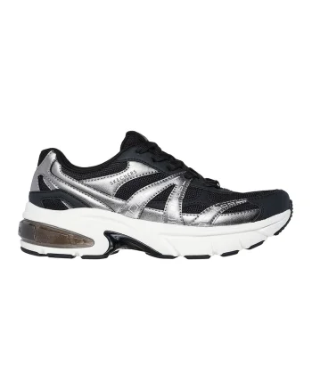 Pantofi sport din material textil cu segmente din piele ecologica Shadow, Negru/Argintiu