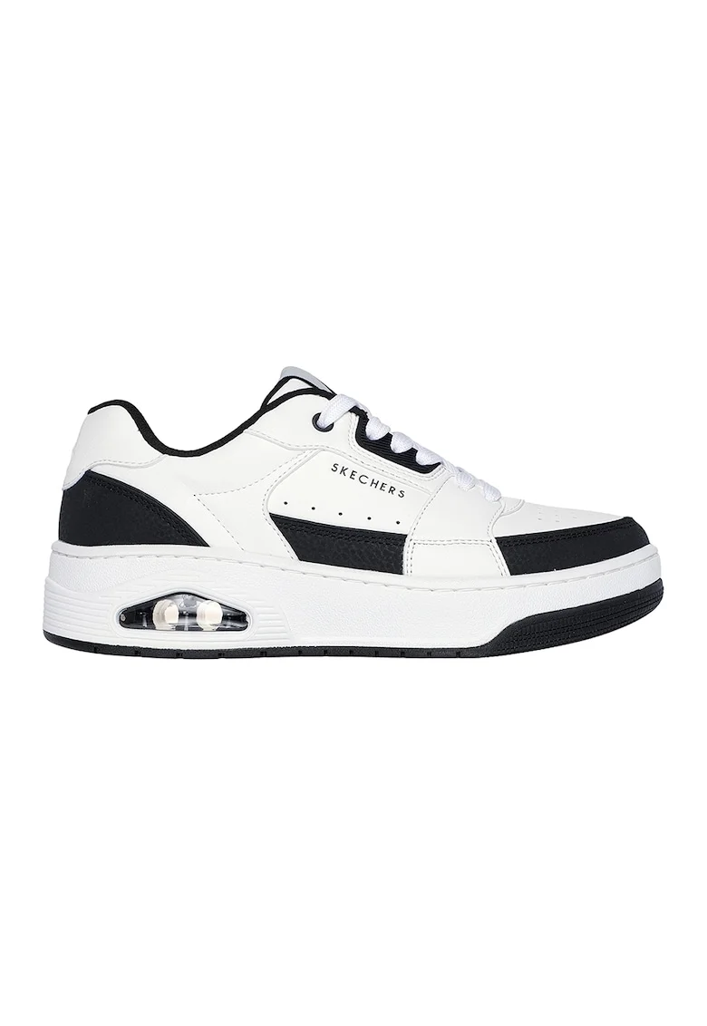 Pantofi sport din piele ecologica si piele Uno Court, Alb/Negru