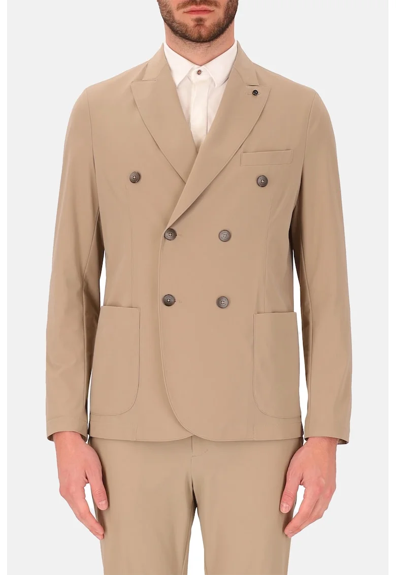 Distretto, Sacou slim-fit cu revere decupate, Maro nisip