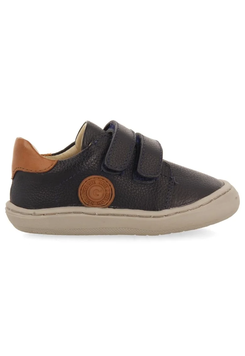 Pantofi sport din piele cu inchidere velcro, Bleumarin