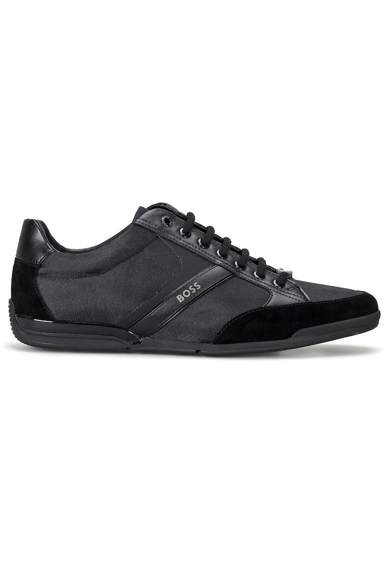 Pantofi sport low-cut cu garnituri din piele intoarsa, Negru
