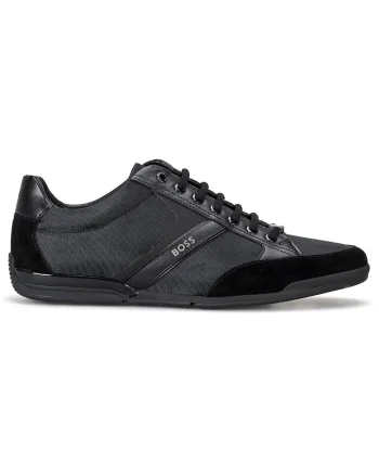 Pantofi sport low-cut cu garnituri din piele intoarsa, Negru