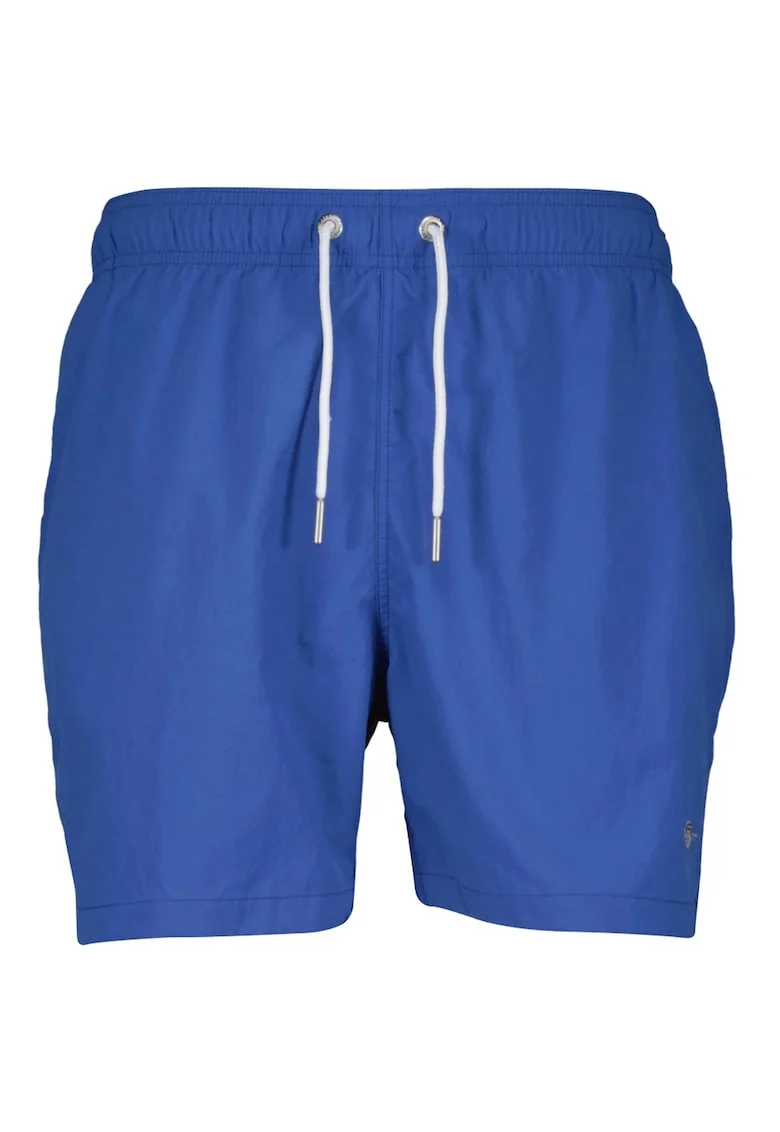 Pantaloni scurti de baie cu model uni si talie ajustabila, Albastru