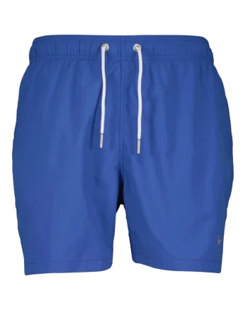 Pantaloni scurti de baie cu model uni si talie ajustabila, Albastru