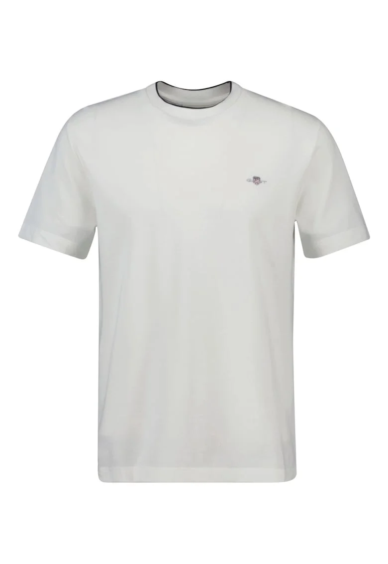 Tricou din bumbac cu decolteu la baza gatului, Alb