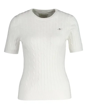 Tricou cu model torsade si detaliu logo, Alb