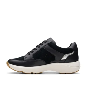 Pantofi sport demi-wedge cu garnituri din piele, Negru