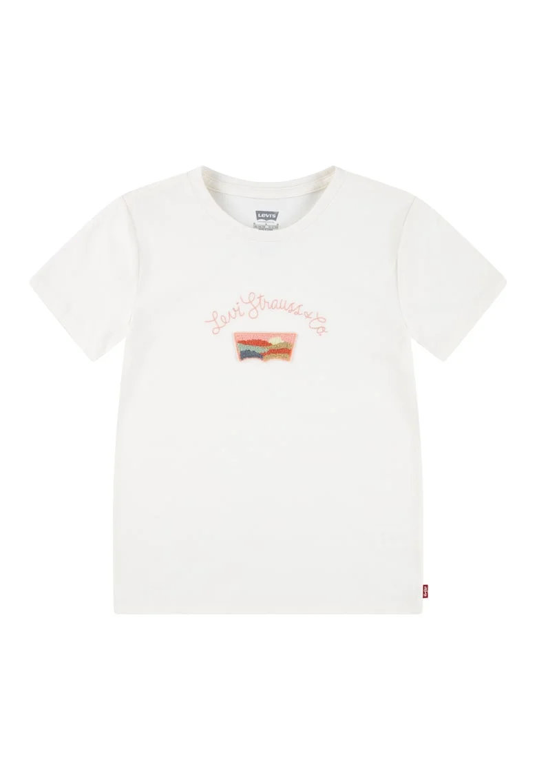 Tricou din amestec de bumbac cu decolteu la baza gatului, Rosu/Piersica/Alb optic