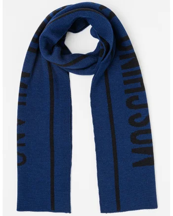 Fular tricotat din amestec de lana cu imprimeu logo, Negru/Albastru ultramarin