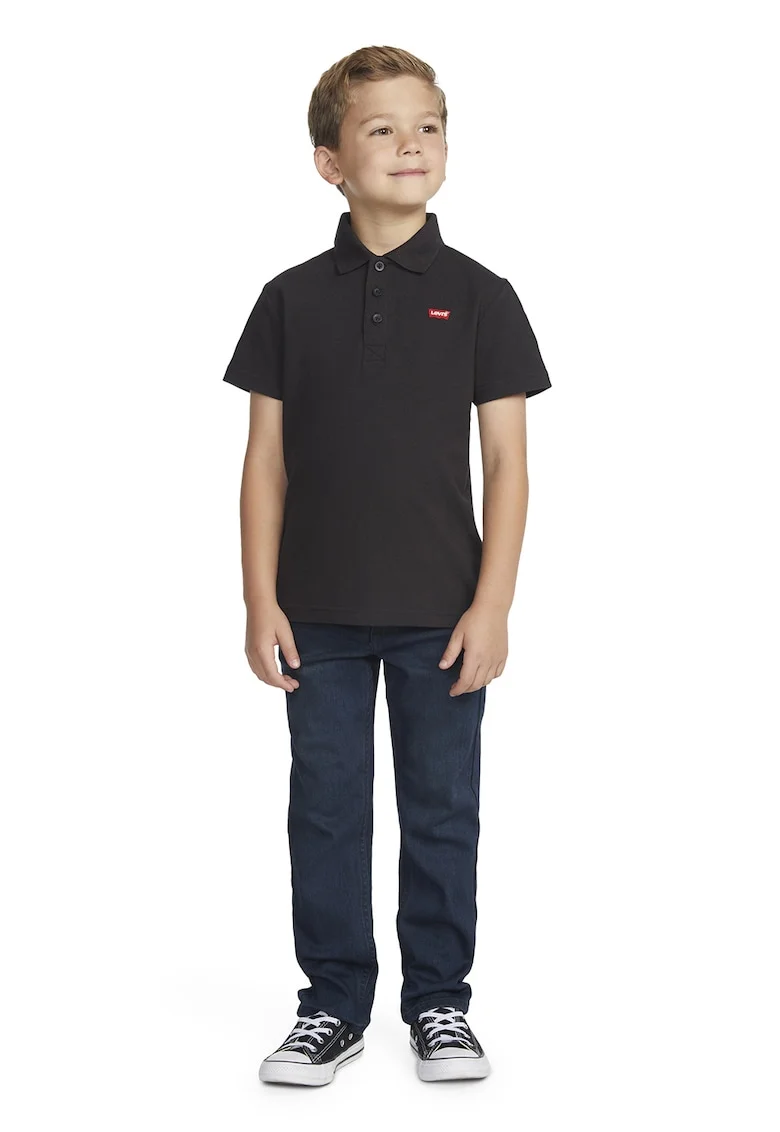 Tricou polo din material pique cu maneci liliac, Negru