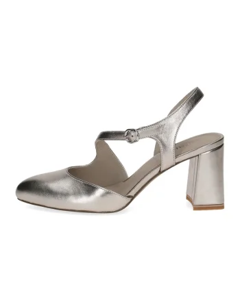Pantofi de piele cu toc masiv, Argintiu