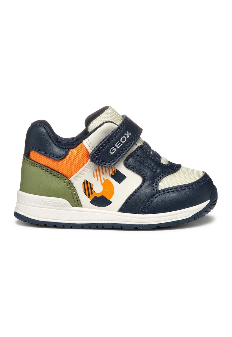 Pantofi sport din piele ecologica cu insertii din material textil, Portocaliu/Bleumarin