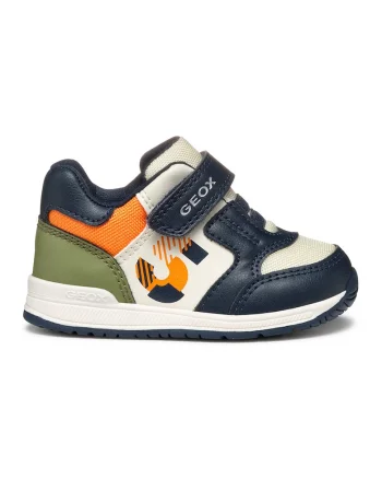 Pantofi sport din piele ecologica cu insertii din material textil, Portocaliu/Bleumarin