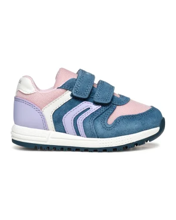 Pantofi sport cu velcro si detalii din piele intoarsa, Albastru inchis/Roz