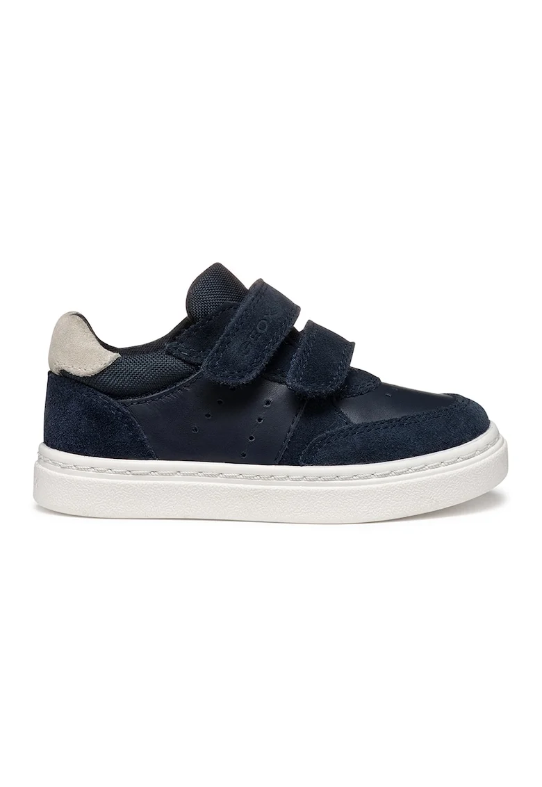 Pantofi sport cu velcro si garnituri din piele intoarsa, Alb murdar/Bleumarin