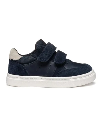 Pantofi sport cu velcro si garnituri din piele intoarsa, Alb murdar/Bleumarin
