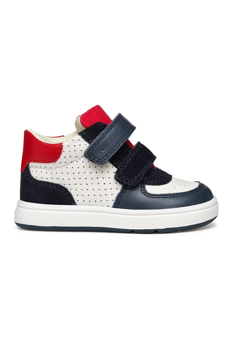 Pantofi sport mid-cut din piele cu velcro, Alb/Bleumarin