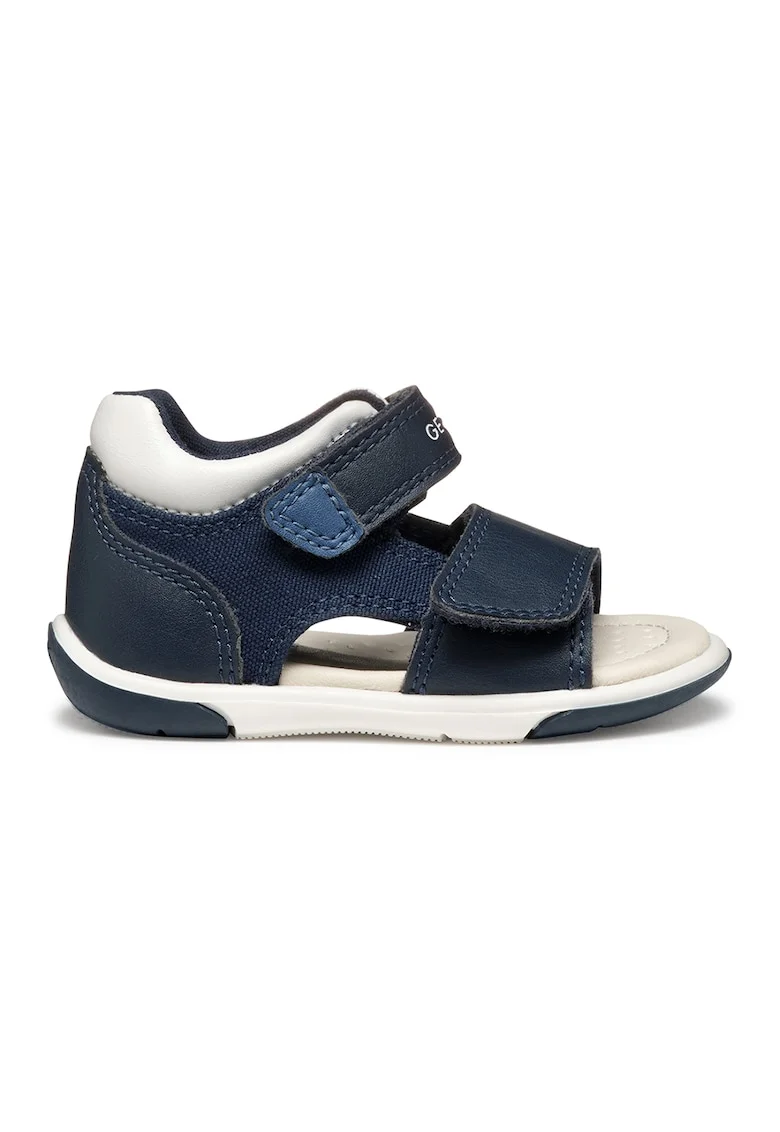 Sandale cu velcro de piele ecologica, Alb/Bleumarin