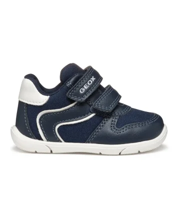 Pantofi sport de piele ecologica cu velcro, Alb/Bleumarin