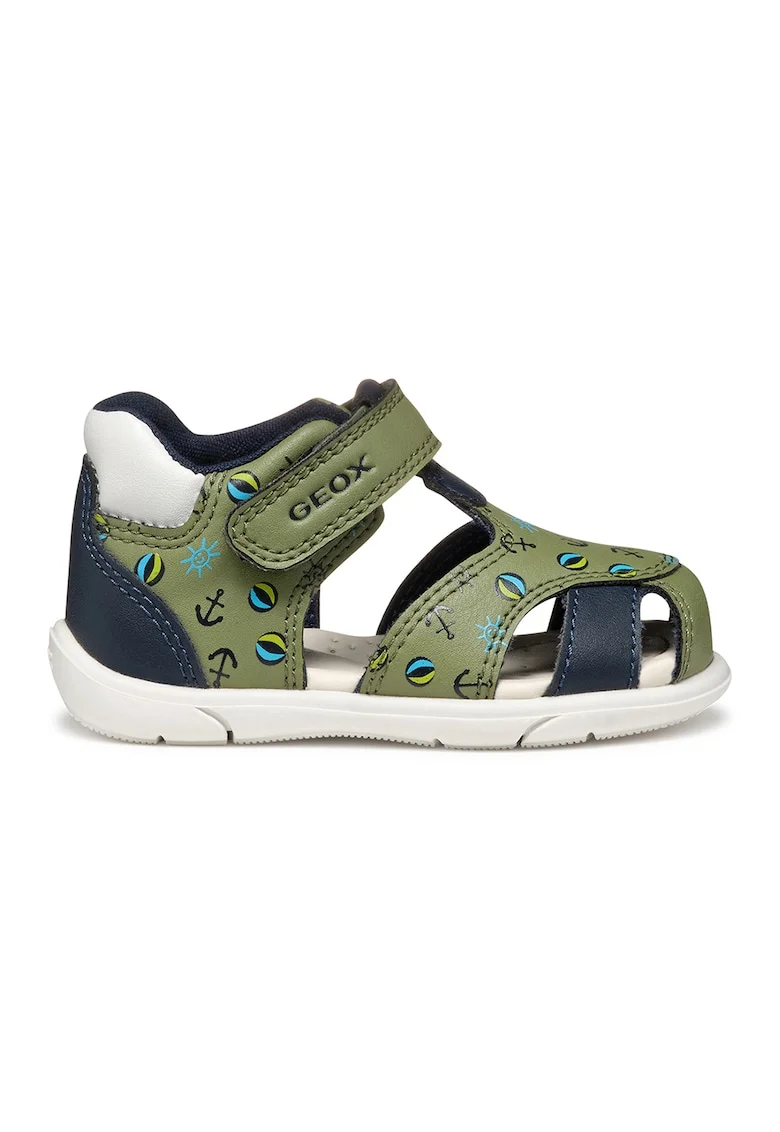 Sandale fisherman cu velcro cu imprimeu, Verde/Bleumarin
