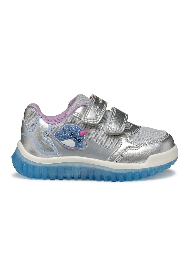 Pantofi sport de piele ecologica cu velcro, Albastru/Argintiu