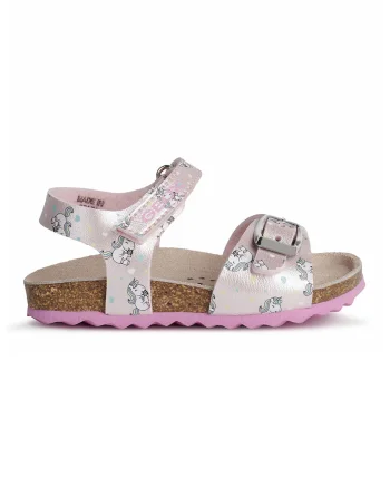Sandale de piele ecologica cu unicorn, Roz deschis