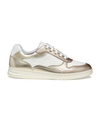 Pantofi sport cu insertii din piele ecologica, Alb/Auriu