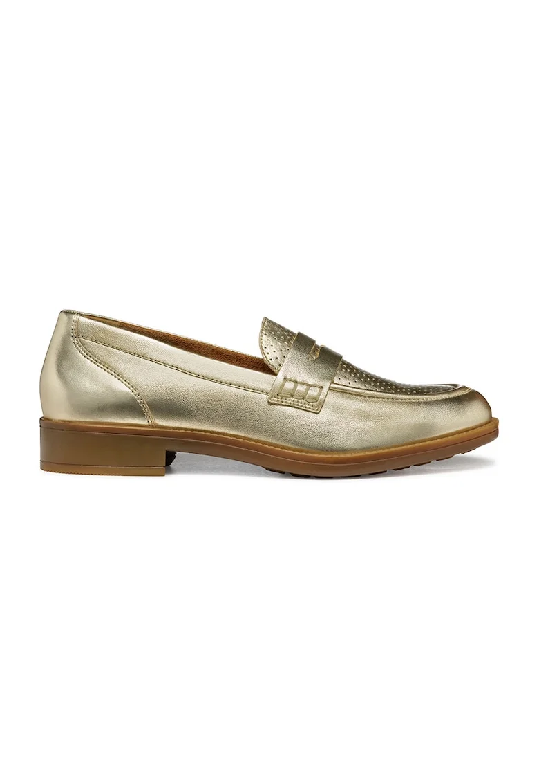 Pantofi loafer din piele cu aspect metalizat, Auriu