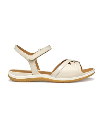 Sandale din piele ecologica cu inchidere velcro, Maro nisip