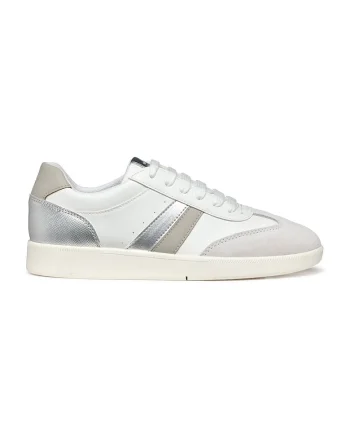 Pantofi sport din piele ecologica cu garnituri din piele intoarsa, Alb/Gri deschis