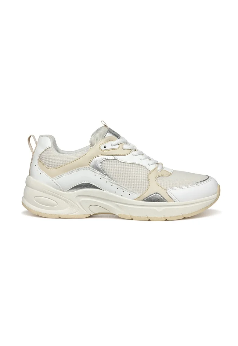 Pantofi sport cu insertii de plasa, Alb/Maro nisip