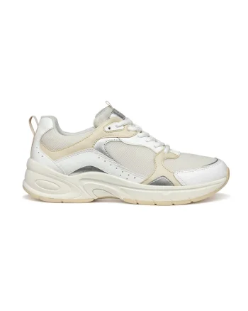Pantofi sport cu insertii de plasa, Alb/Maro nisip