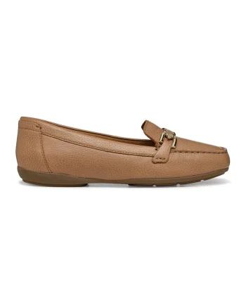 Pantofi loafer din piele cu detalii metalice, Bej inchis
