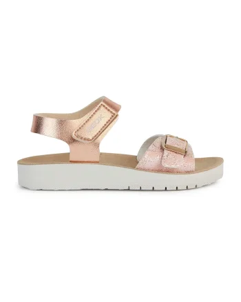 Sandale cu velcro si logo, Auriu rose