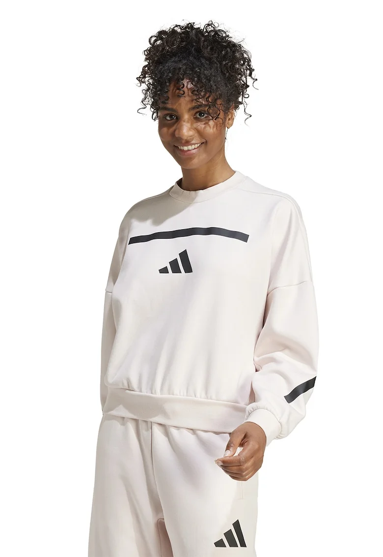Bluza de trening cu maneci cazute si logo Z.N.E., Alb/Negru