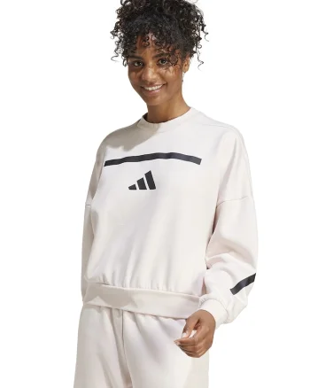 Bluza de trening cu maneci cazute si logo Z.N.E., Alb/Negru