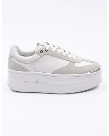 Pantofi sport flatform din piele si piele intoarsa, Alb murdar