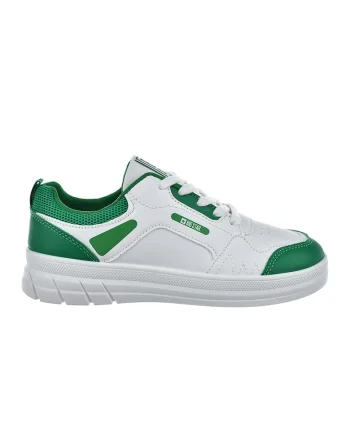 Pantofi sport wedge de piele ecologica, Verde electric/Alb optic