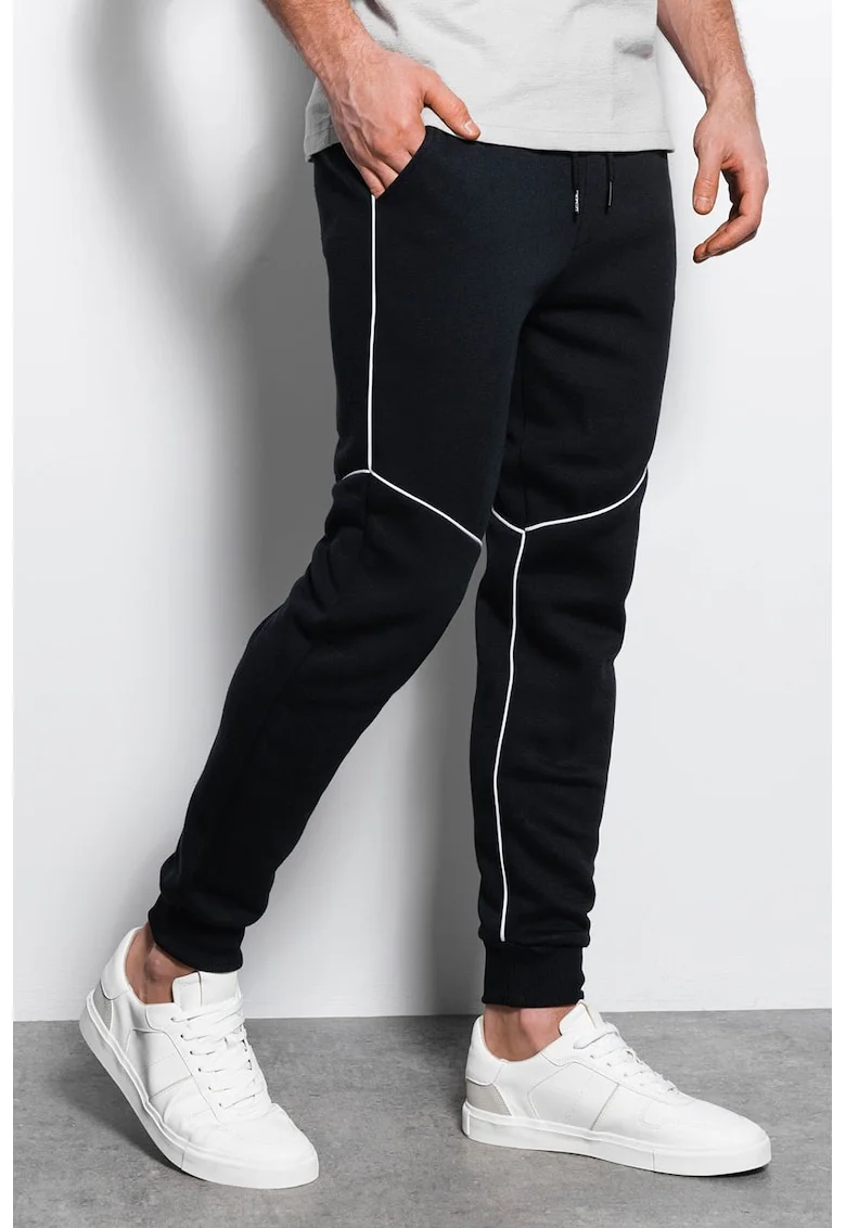 DIVERSE, Pantaloni sport din amestec de bumbac cu snur, Negru