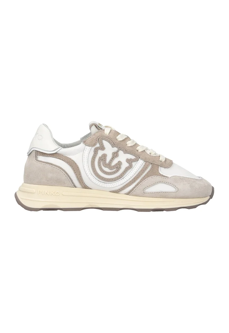 Pantofi sport de piele si piele intoarsa, Alb/Maro taupe deschis