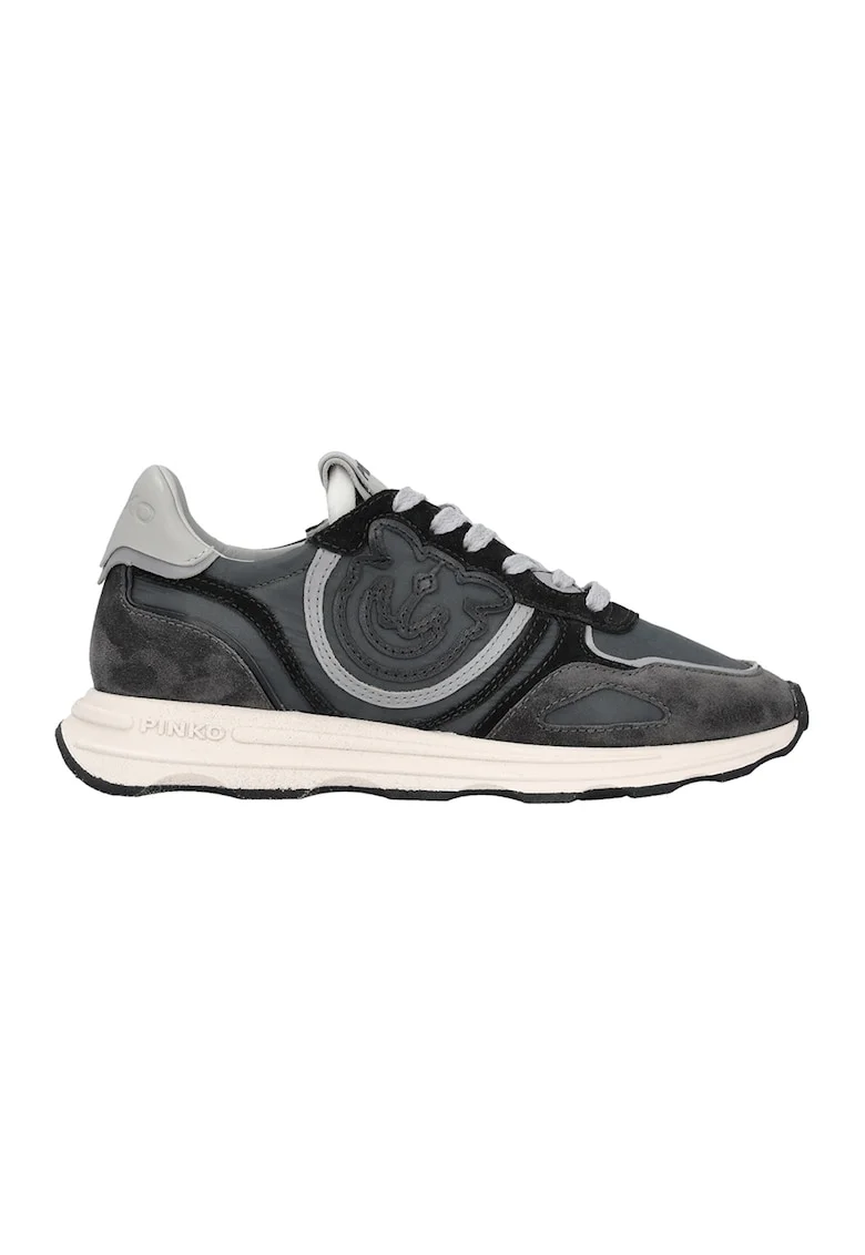Pantofi sport de piele si piele intoarsa, Negru/Gri deschis/Gri antracit