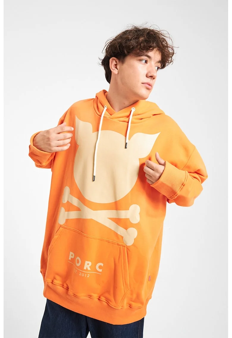 Hanorac unisex din amestec de bumbac cu logo, Portocaliu