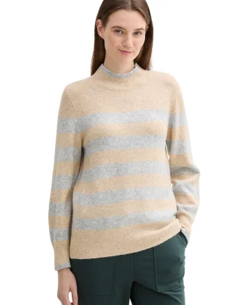 Pulover cu model in dungi, Bej deschis
